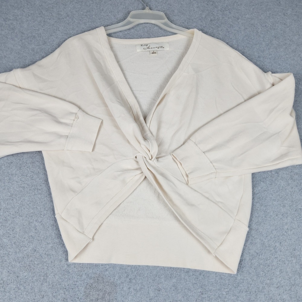 Vintage Havana Sweatshirt Women S Cream Fleece Lined Twist Front V-Neck Pullover